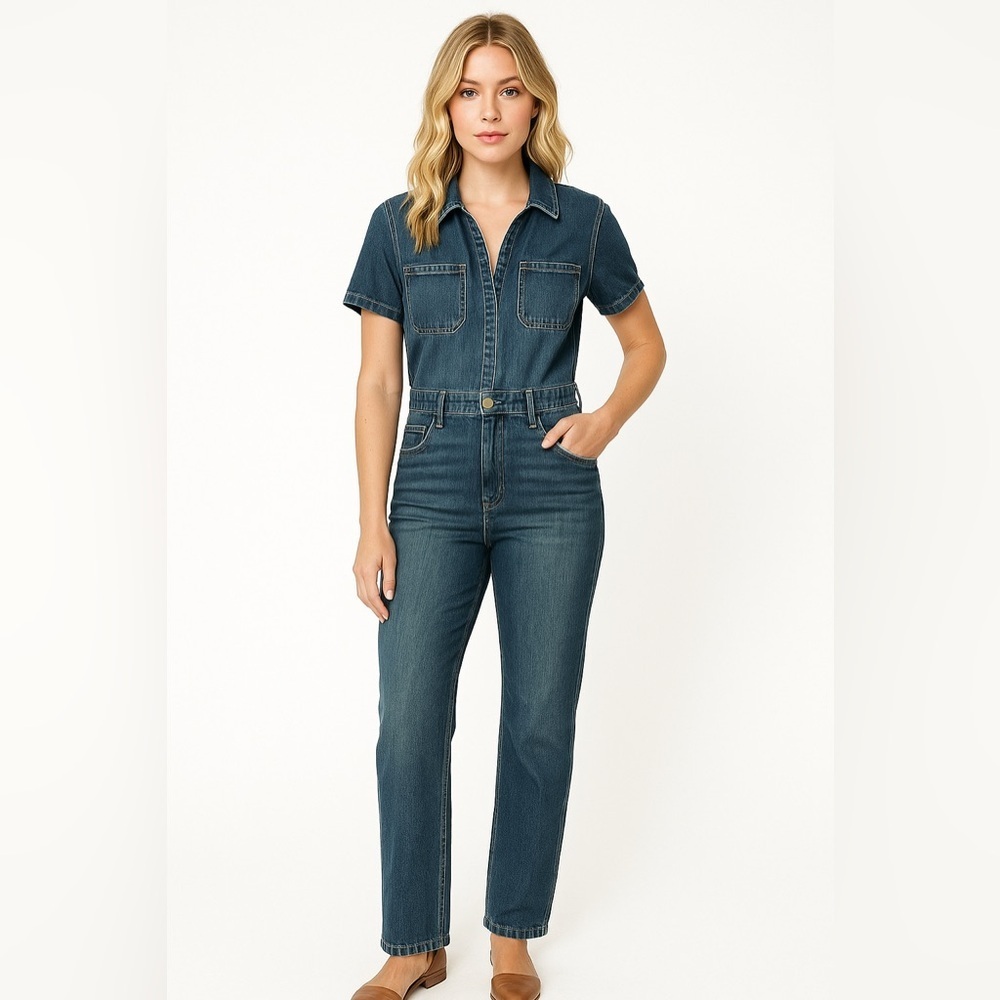 Judy Blue Women's Denim Jumpsuit Size S Casual Short Sleeve Blue